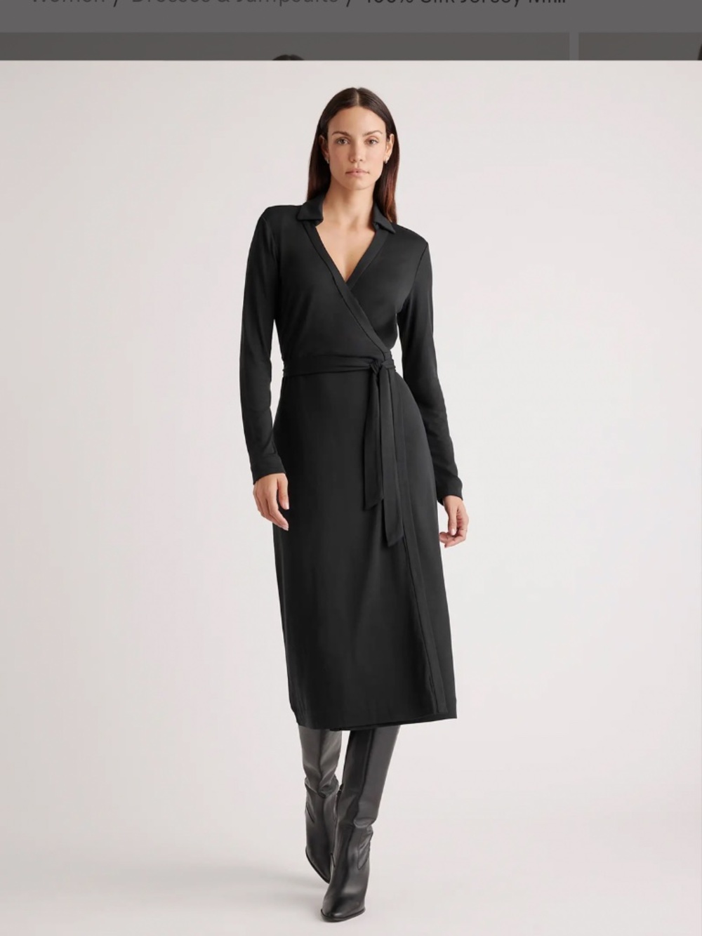 Quince 100% Silk Jersey Midi Wrap Dress